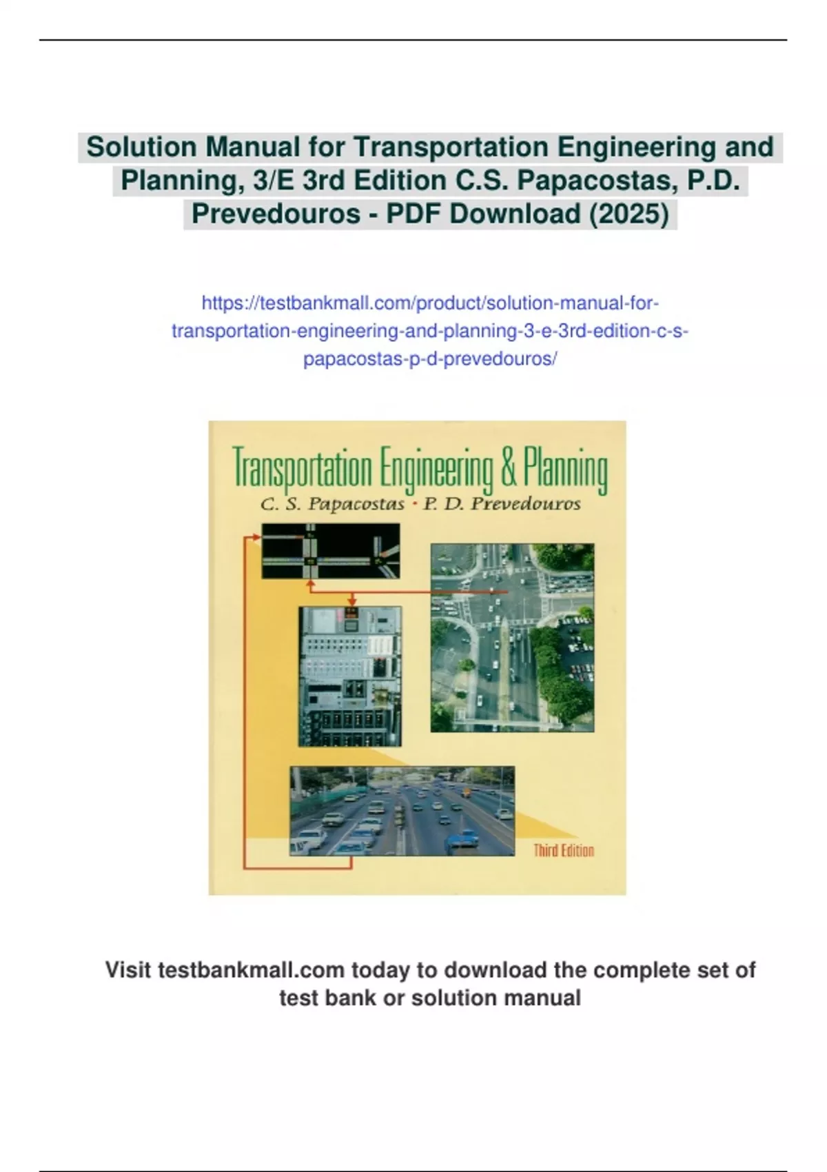Pdf Engineering Solution Format Summary Solution Manual for Transportation Engineering and Planning, 3 ...