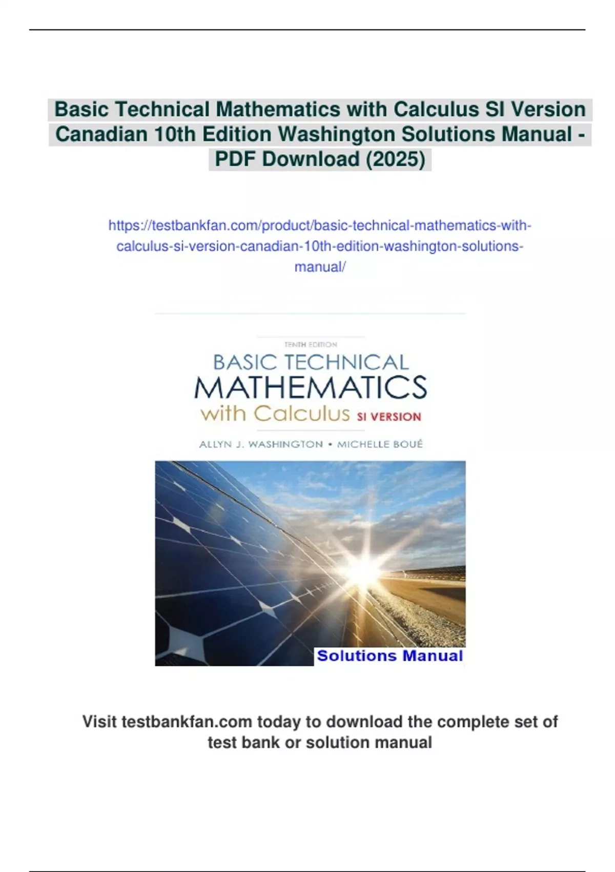 Technical Math Course Summary Basic Technical Mathematics with Calculus SI Version Canadian ...