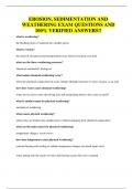 EROSION&comma; SEDIMENTATION AND WEATHERING EXAM QUESTIONS AND 100&percnt; VERIFIED ANSWERS&excl;&excl;
