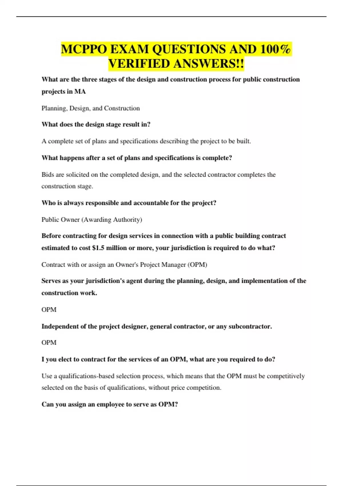 MCPPO EXAM QUESTIONS AND 100% VERIFIED ANSWERS!! - MCPPO - Stuvia US