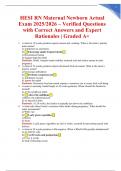 HESI RN Maternal Newborn Actual Exam 2025&sol;2026 &ndash; Verified Questions with Correct Answers and Expert Rationales &vert; Graded A&plus;