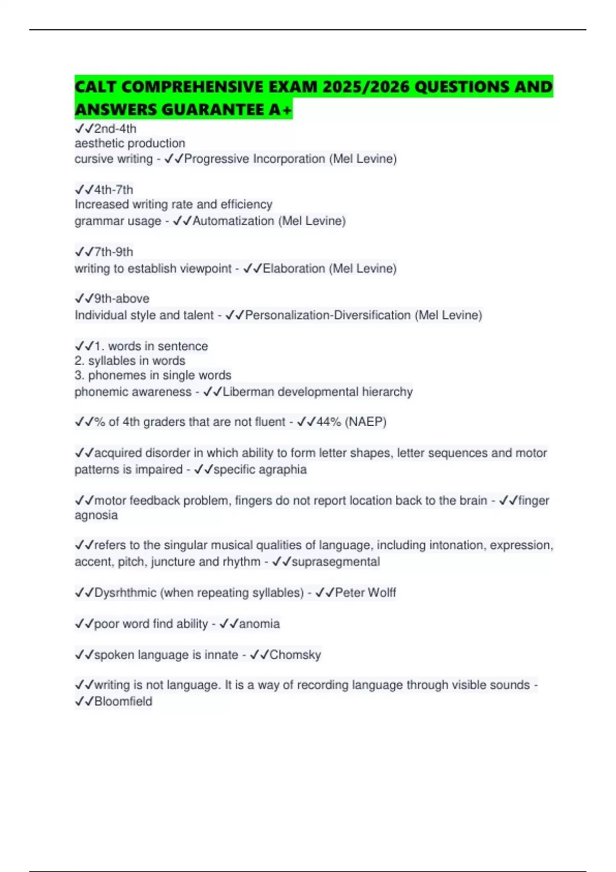 CALT COMPREHENSIVE EXAM 2025/2026 QUESTIONS AND ANSWERS GUARANTEE A+ ...
