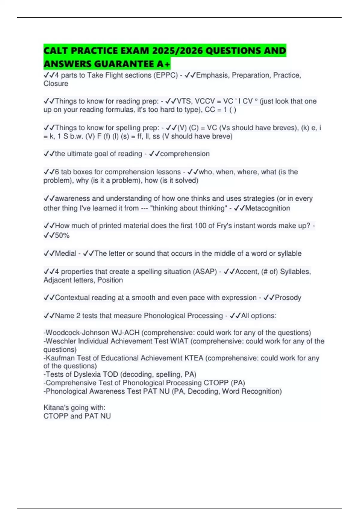 CALT PRACTICE EXAM 2025/2026 QUESTIONS AND ANSWERS GUARANTEE A+ - Calt ...