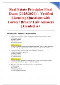 Real Estate Principles Final Exam &lpar;2025&sol;2026&rpar; &ndash; Verified Licensing Questions with Correct Broker Law Answers &vert; Graded A&plus;