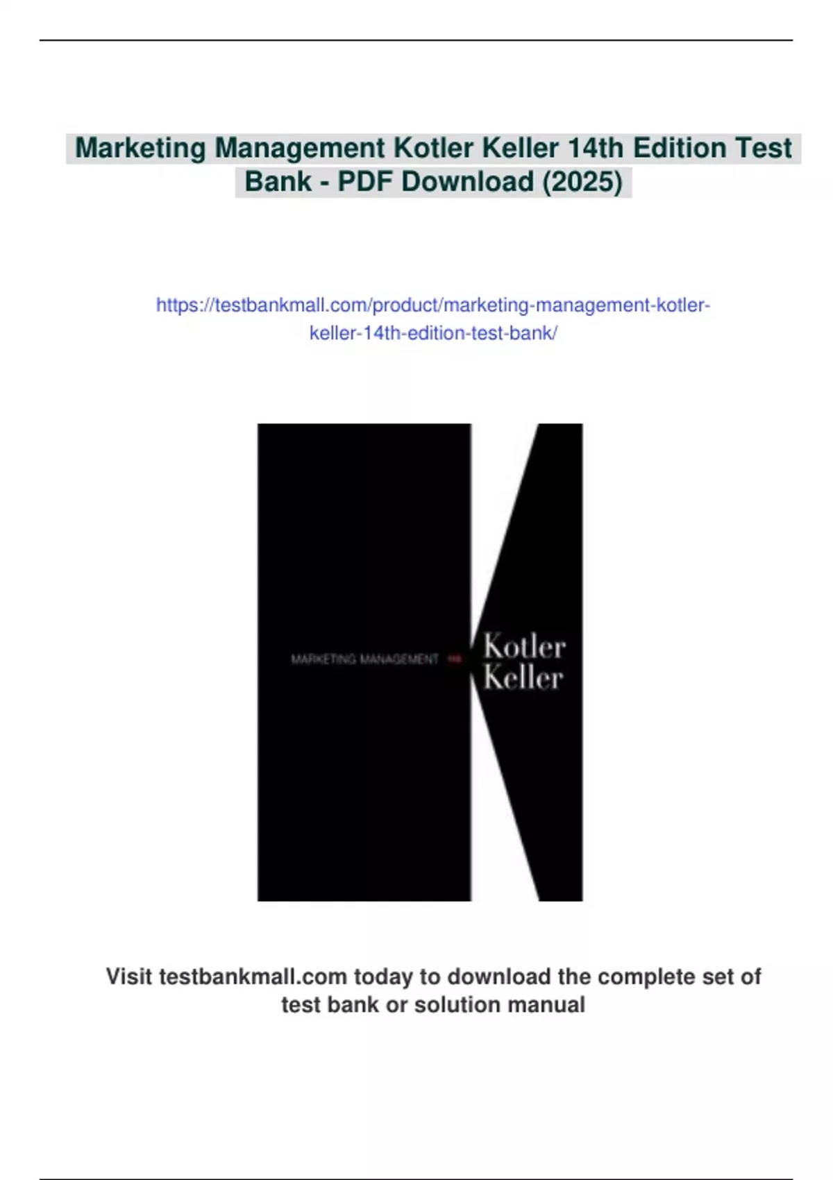 Summary Marketing Management Kotler Keller 14th Edition Test Bank ...