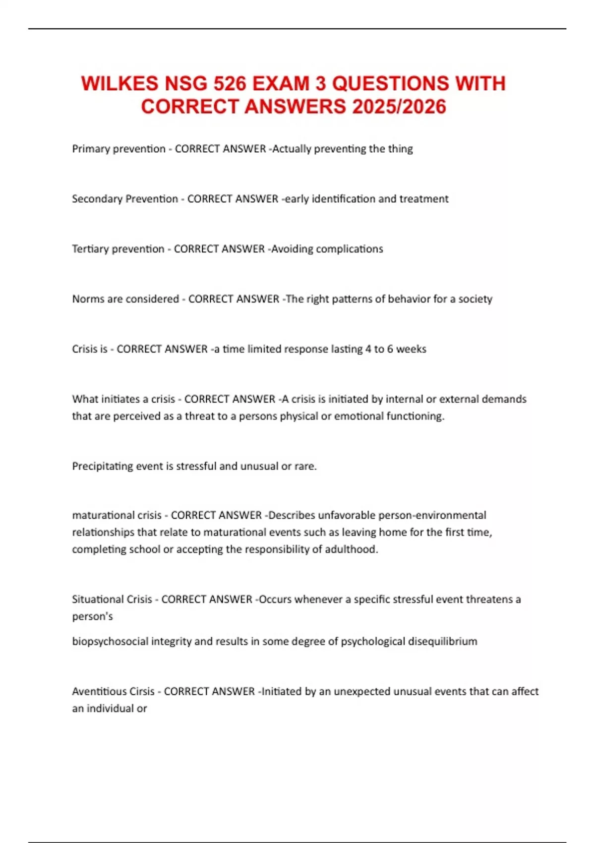 WILKES NSG 526 EXAM 3 QUESTIONS WITH CORRECT ANSWERS 2025/2026 - NSG ...