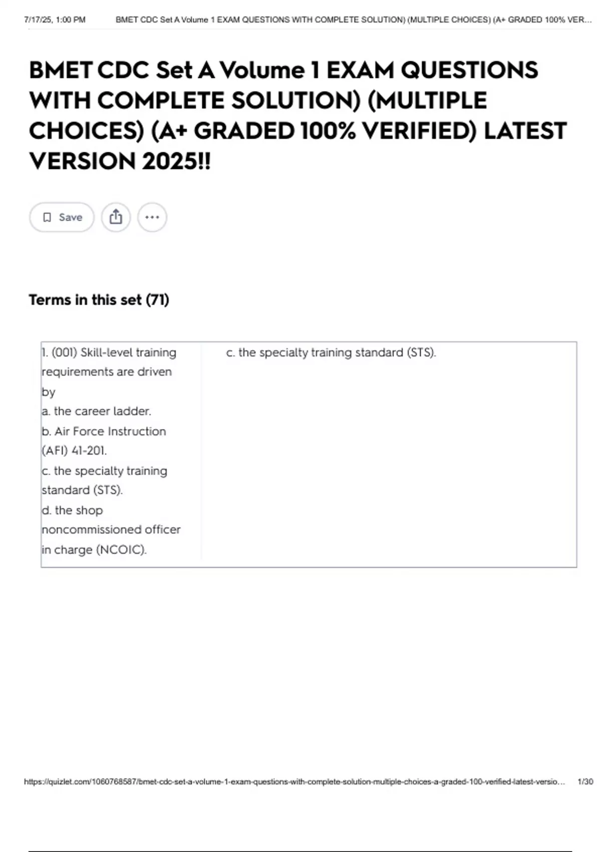 BMET CDC Set A Volume 1 EXAM QUESTIONS WITH COMPLETE SOLUTION ...
