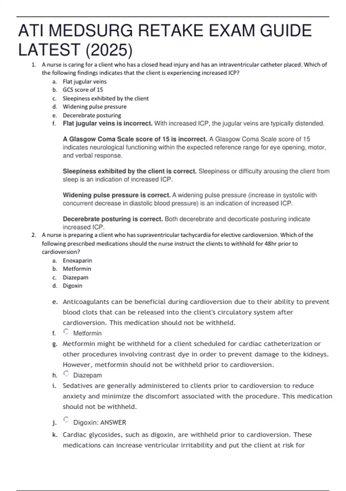 ATI MEDSURG RETAKE EXAM GUIDE LATEST (2025) - Med surg - Stuvia US