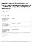 Walmart Food&sol;Safety Test COMPREHENSIVE QUESTIONS AND VERIFIED ANSWERS &lpar;DETAILED & ELABORATED&rpar; ACTUAL EXAM 2025 TEST 100&percnt; SOLVED 2025&excl;&excl;