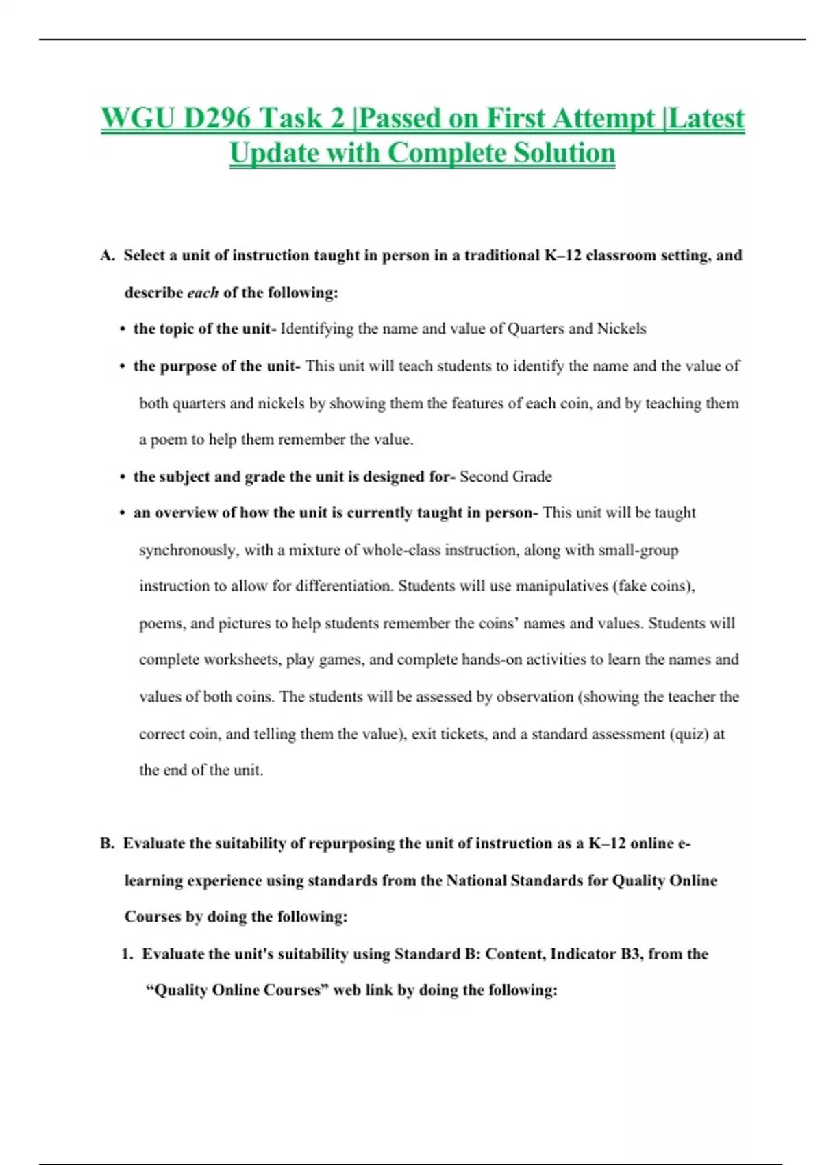 WGU D296 Task 2 |Passed on First Attempt |Latest Update with Complete ...