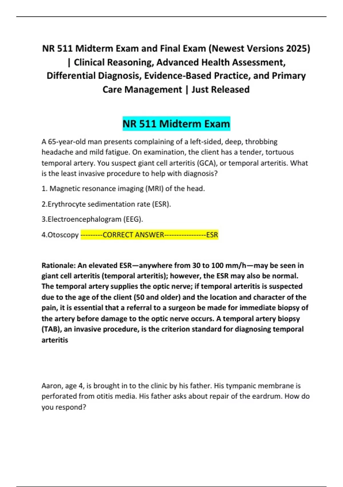 D 511 NR 511 Midterm Exam and Final Exam (Newest Versions 2025) | Clinical ...