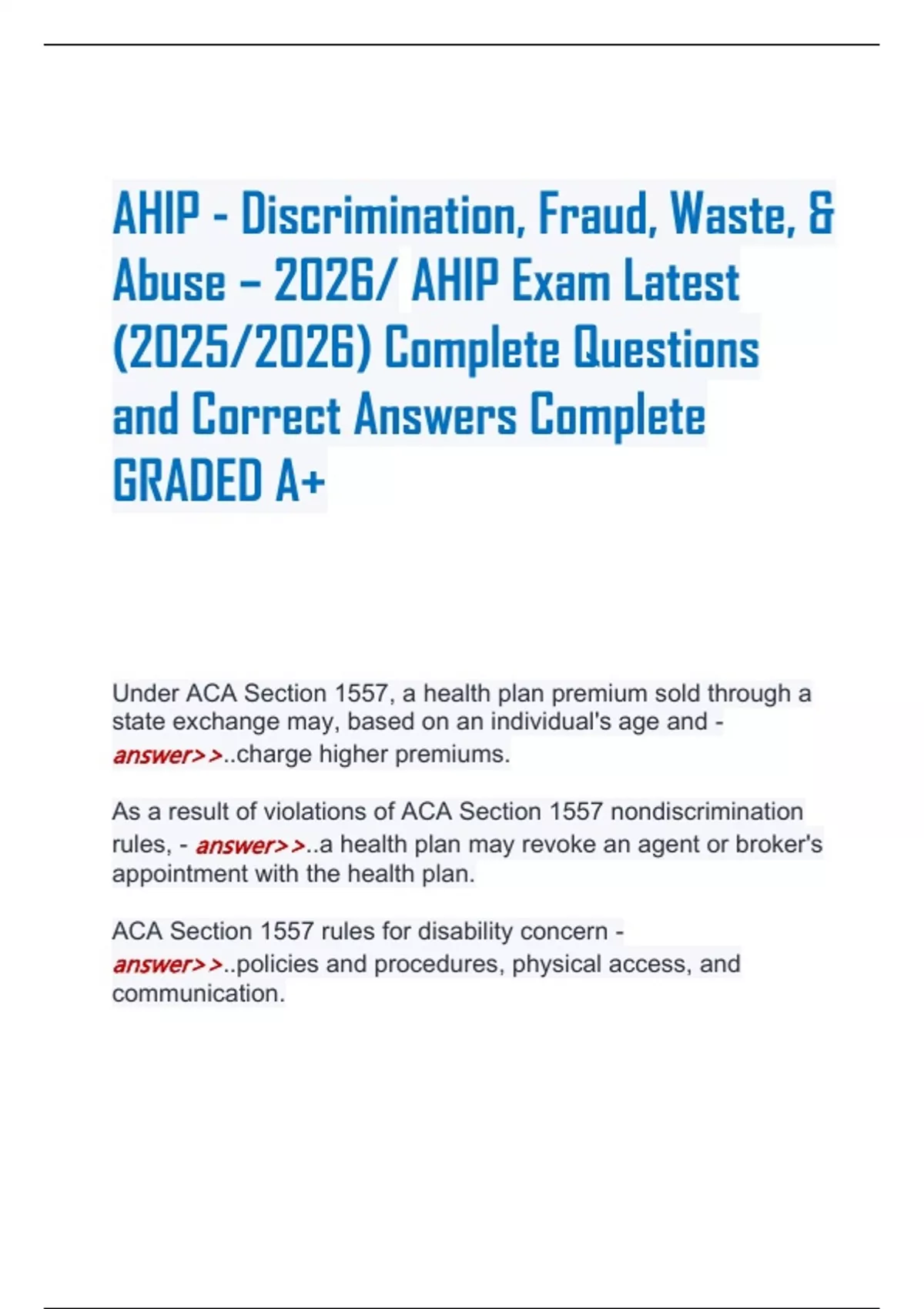 Ahip Discrimination Fraud Waste Abuse 2026 Ahip Exam Latest