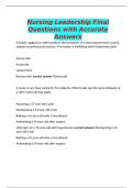 Nursing Leadership Final Questions with Accurate Answers