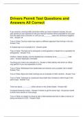 Drivers Permit Test Questions and Answers All Correct 