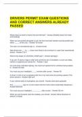 DRIVERS PERMIT EXAM QUESTIONS AND CORRECT ANSWERS ALREADY PASSED