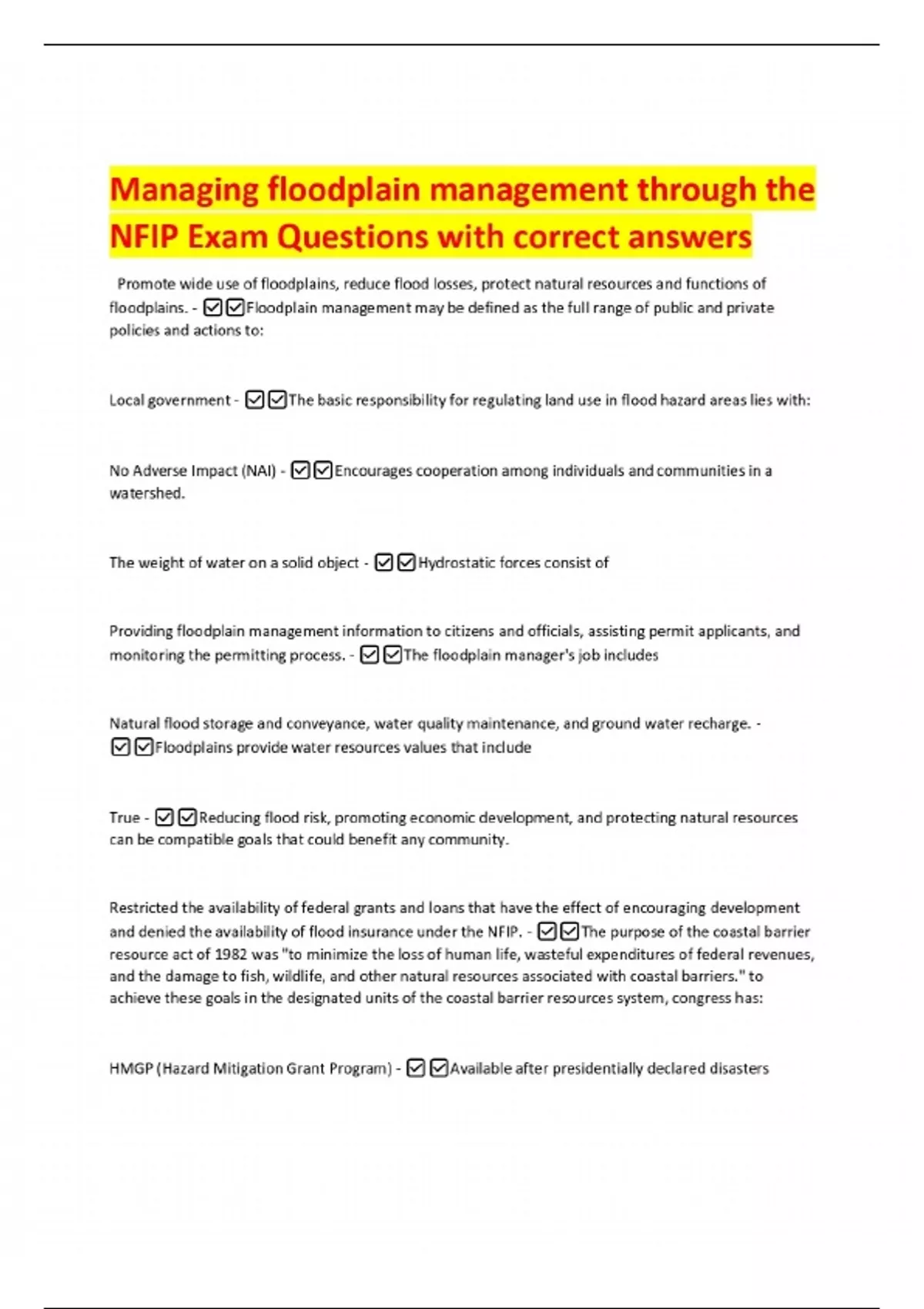 Managing Floodplain Management Through The Nfip Exam Questions With