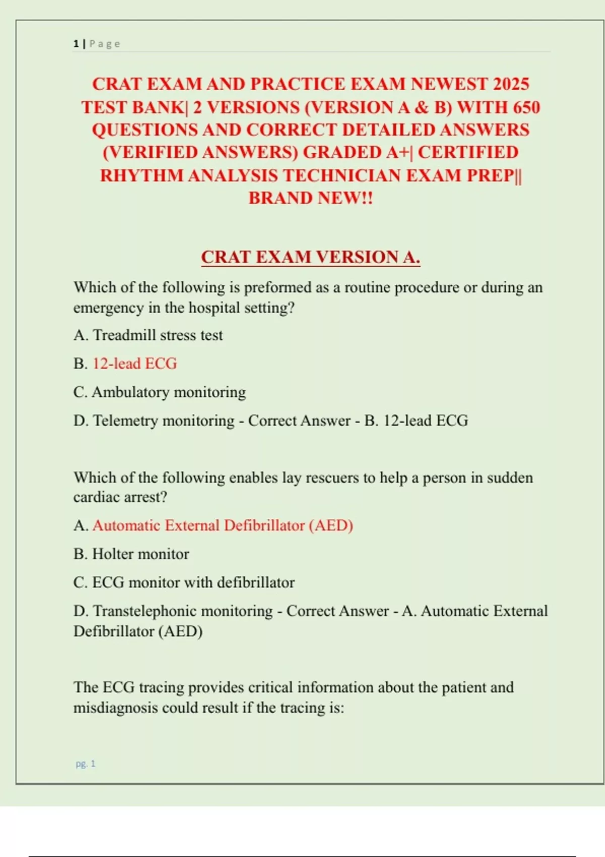 CRAT EXAM AND PRACTICE EXAM NEWEST 2025/ 2026 TEST BANK| 2 VERSIONS ...