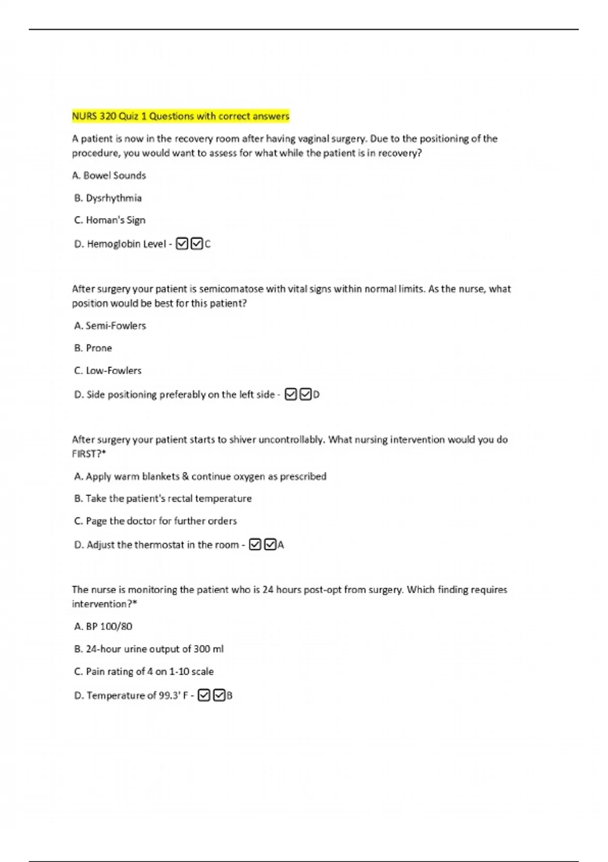 NURS 320 Quiz 1 Questions with correct answers - NUR11 - Stuvia US