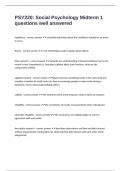 PSY220&colon; Social Psychology Midterm 1 questions well answered