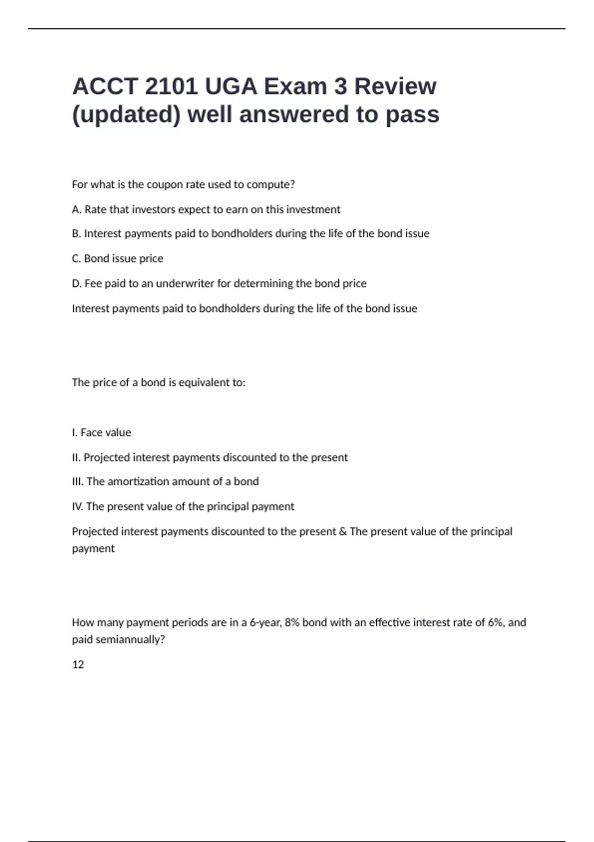 ACCT 2101 UGA Exam 3 Review (updated) well answered to pass - ACCT 2101 ...