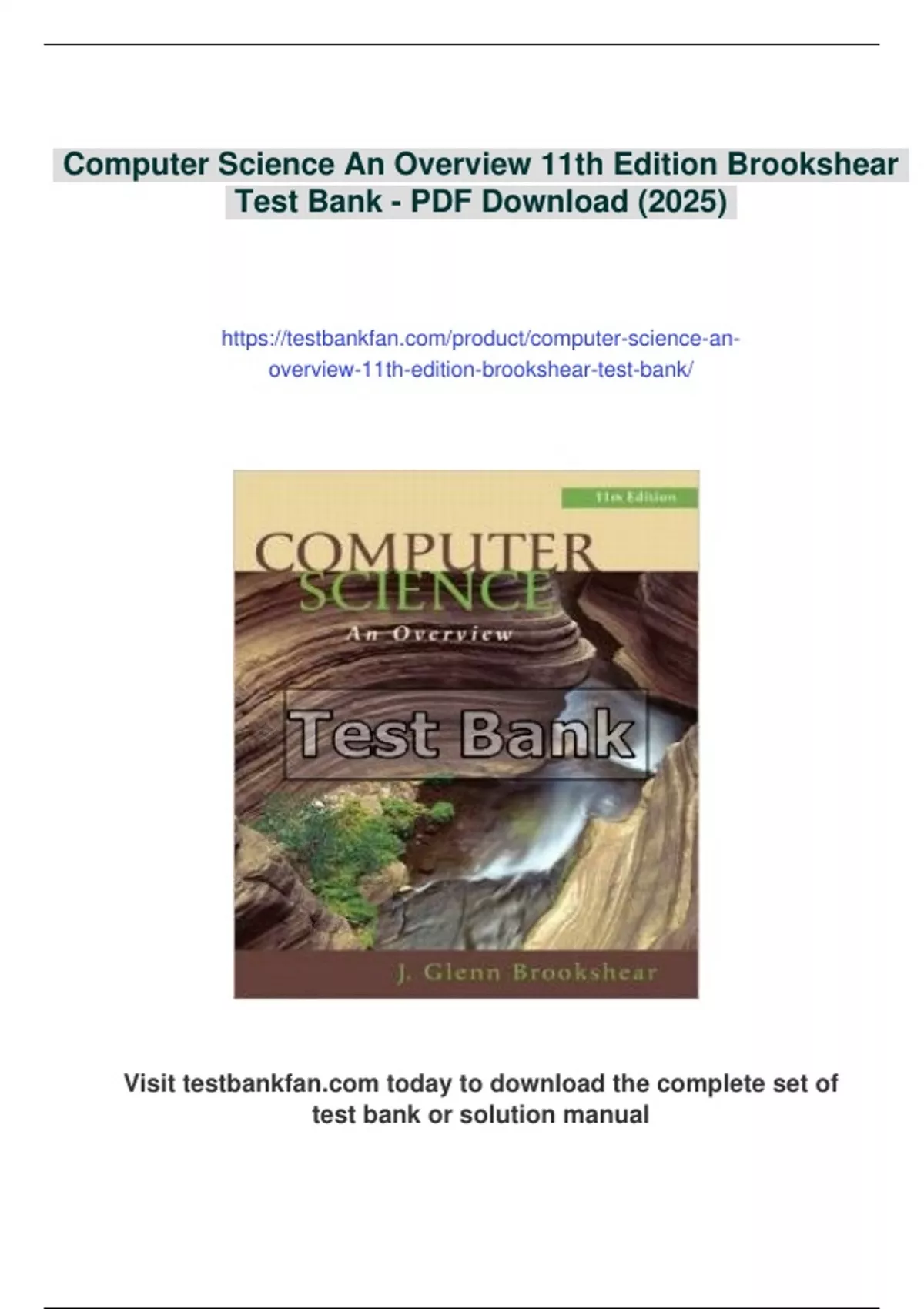 Summary Computer Science An Overview 11th Edition Brookshear Test Bank ...