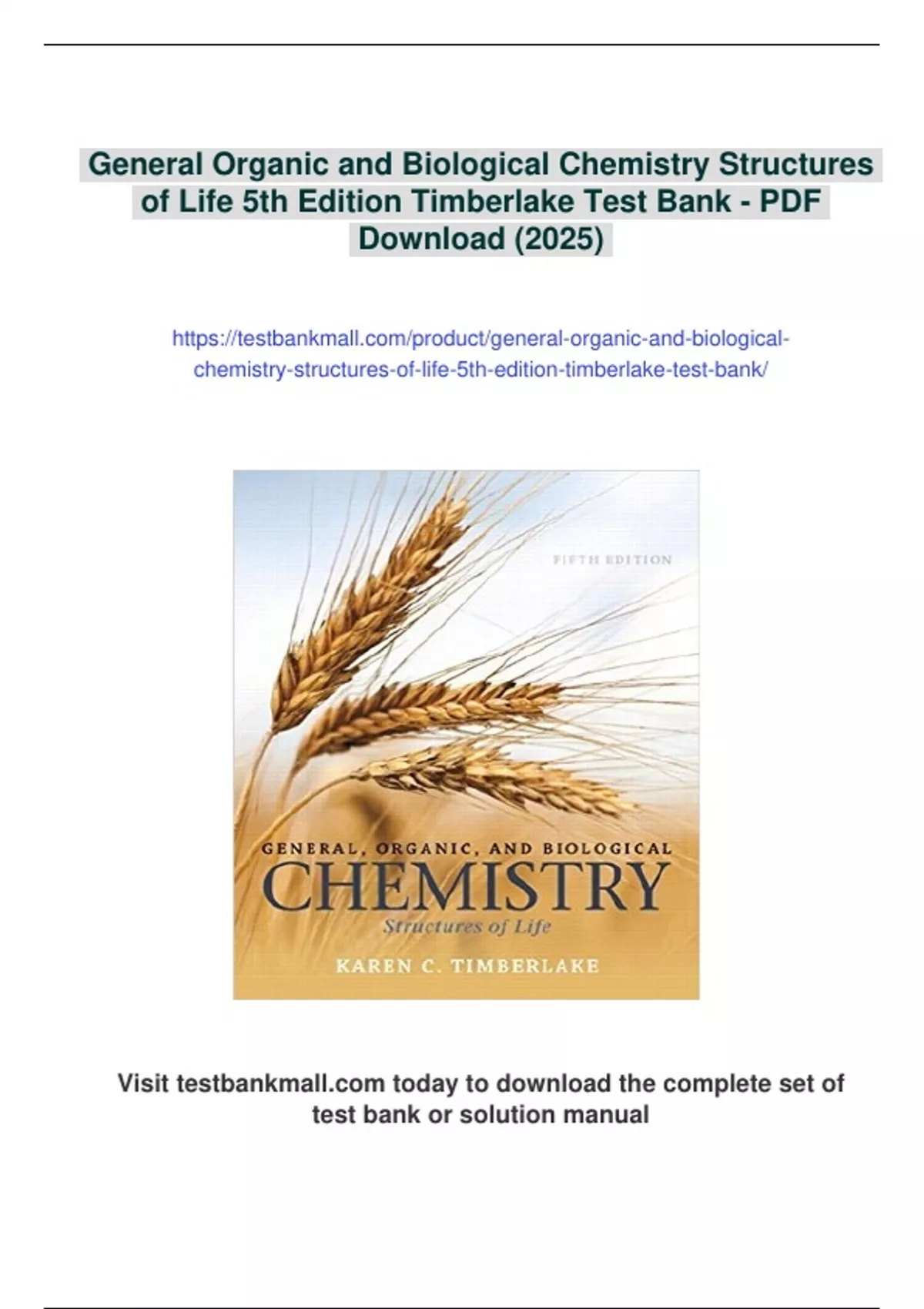 Summary General Organic and Biological Chemistry Structures of Life 5th ...