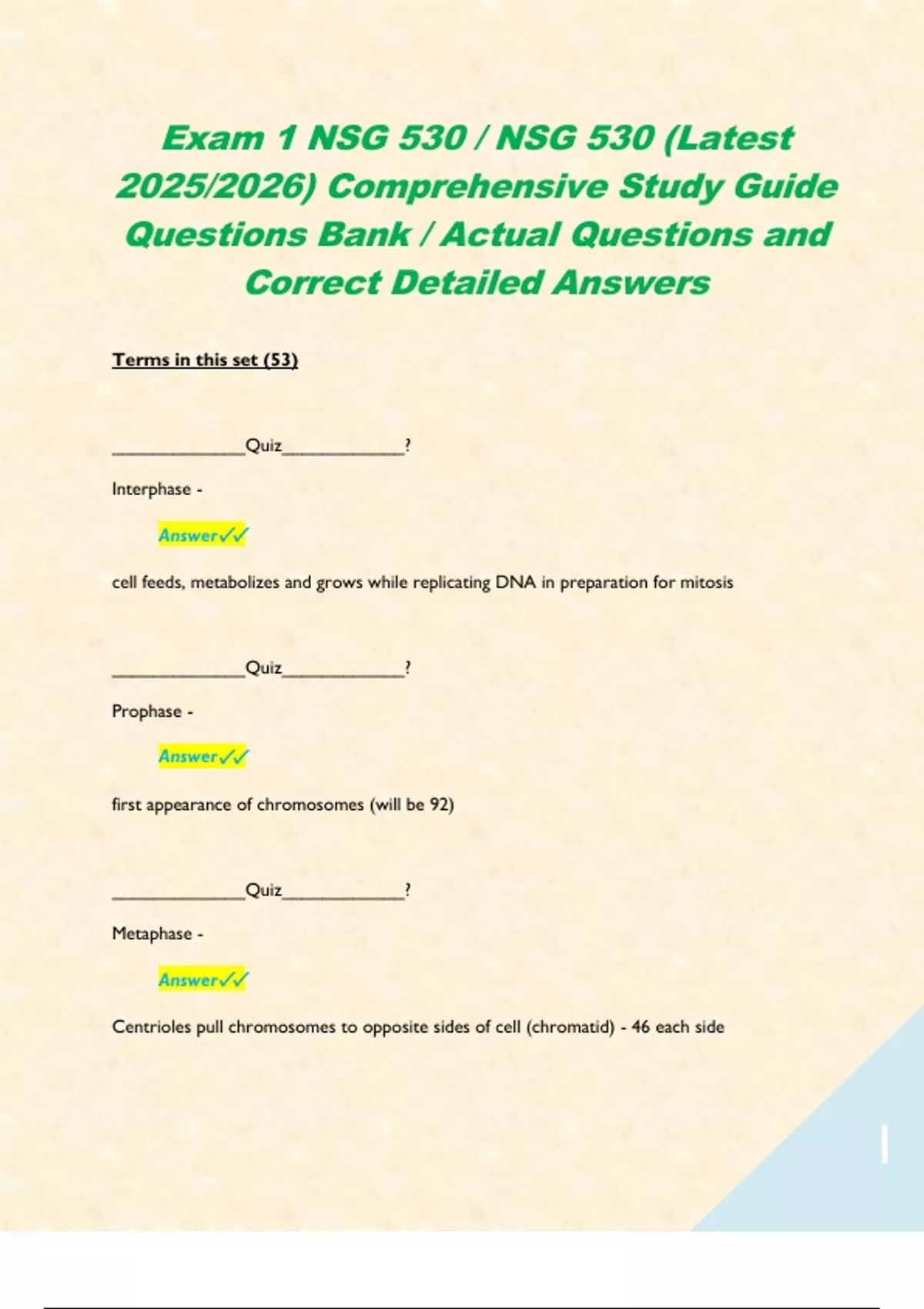 Exam 1-4 NSG 530 Study Guide Compilation BUNDLE (Update 2025/2026 ...