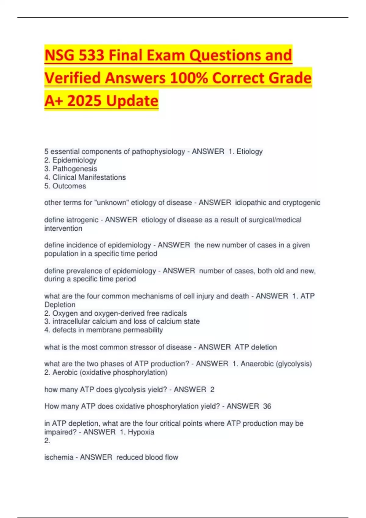 NSG 533 Final Exam Questions and Verified Answers 100- Correct Grade A+ ...