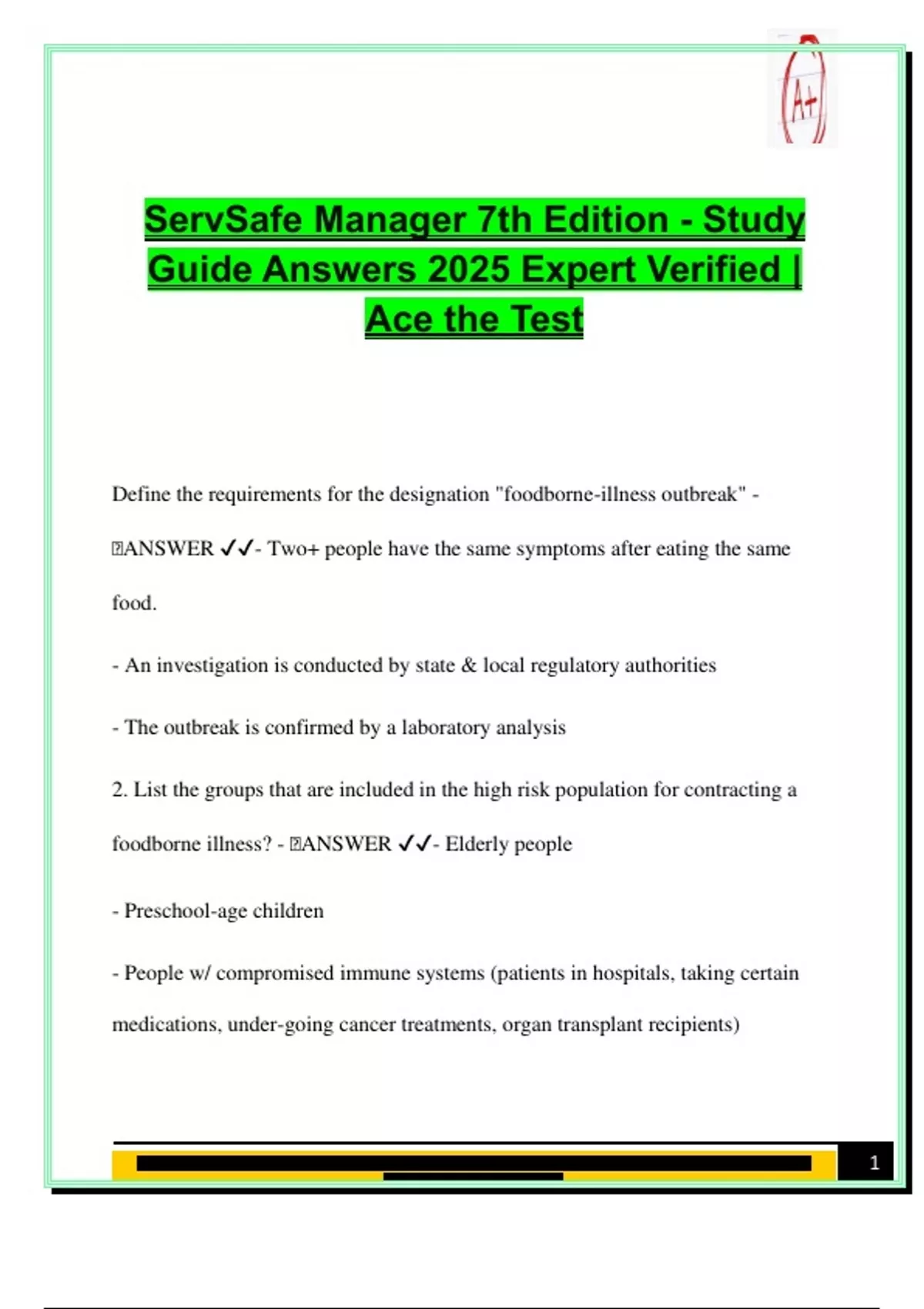 ServSafe Manager 7th Edition Study Guide 2025/2026 – 59 Solved Q&As ...