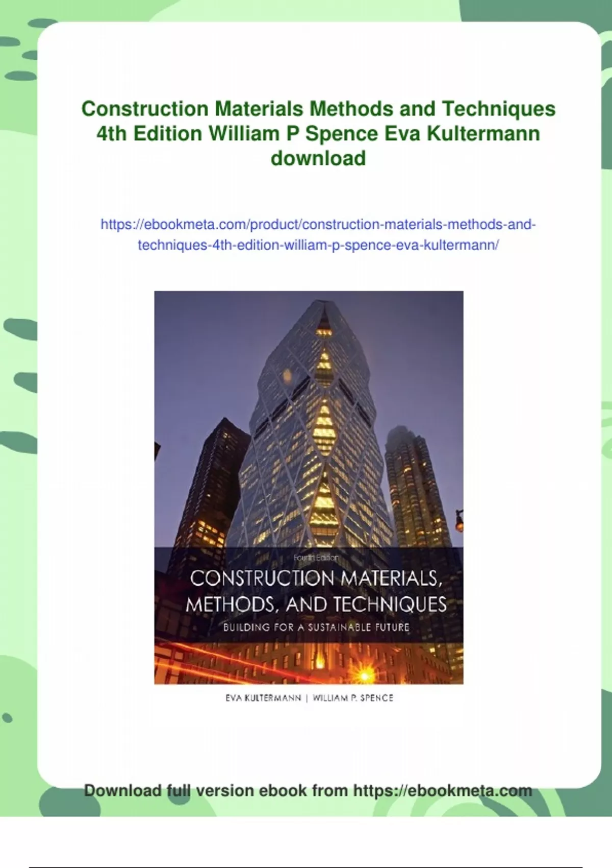 Summary Construction Materials Methods and Techniques 4th Edition ...