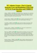 WV Adjuster License - Part I&colon; General  Insurance Laws and Regulations UPDATED  ACTUAL Exam Questions and CORRECT  Answers