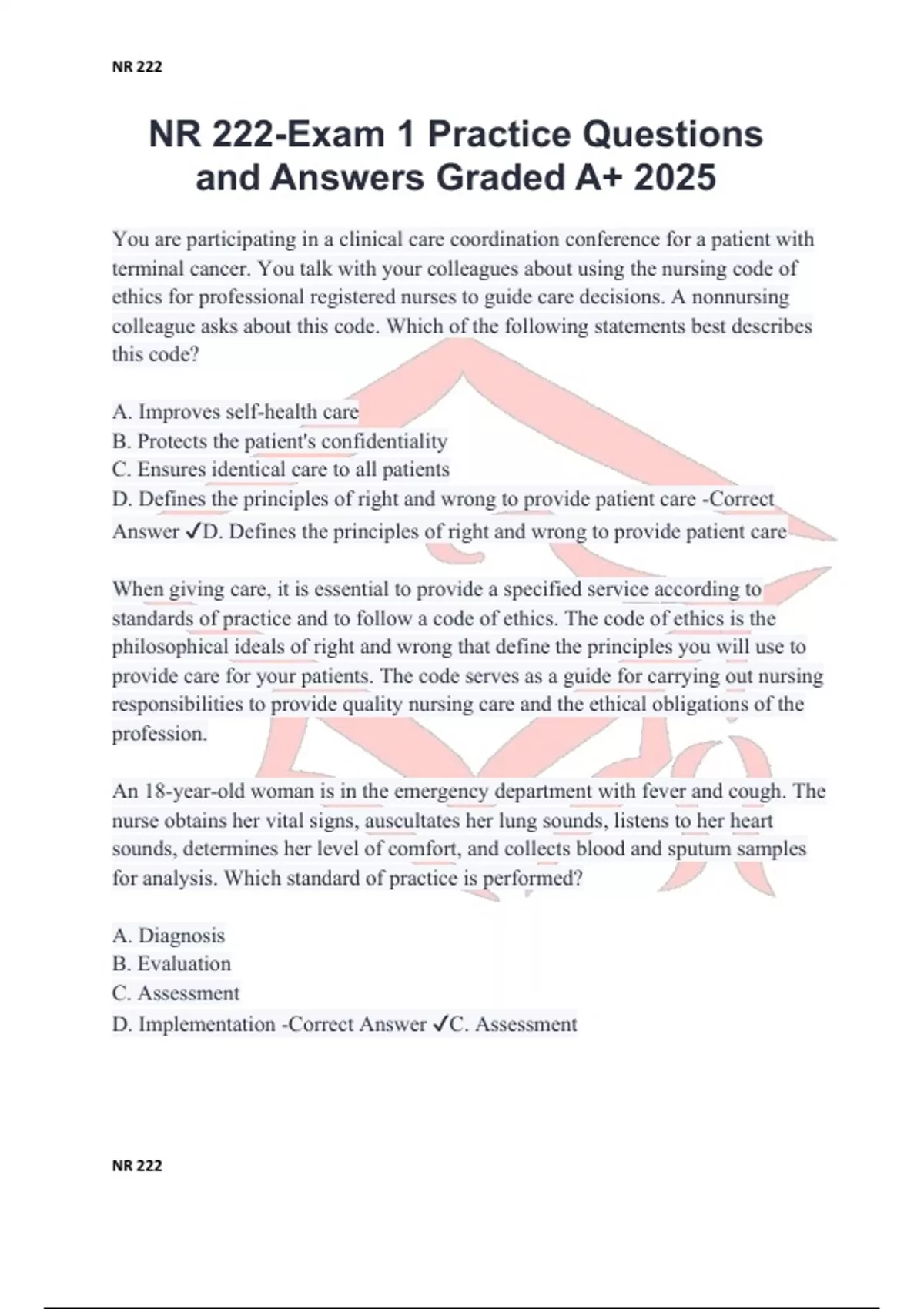 NR 222-Exam 1 Practice Questions and Answers Graded A+ 2025 - NR 222 ...