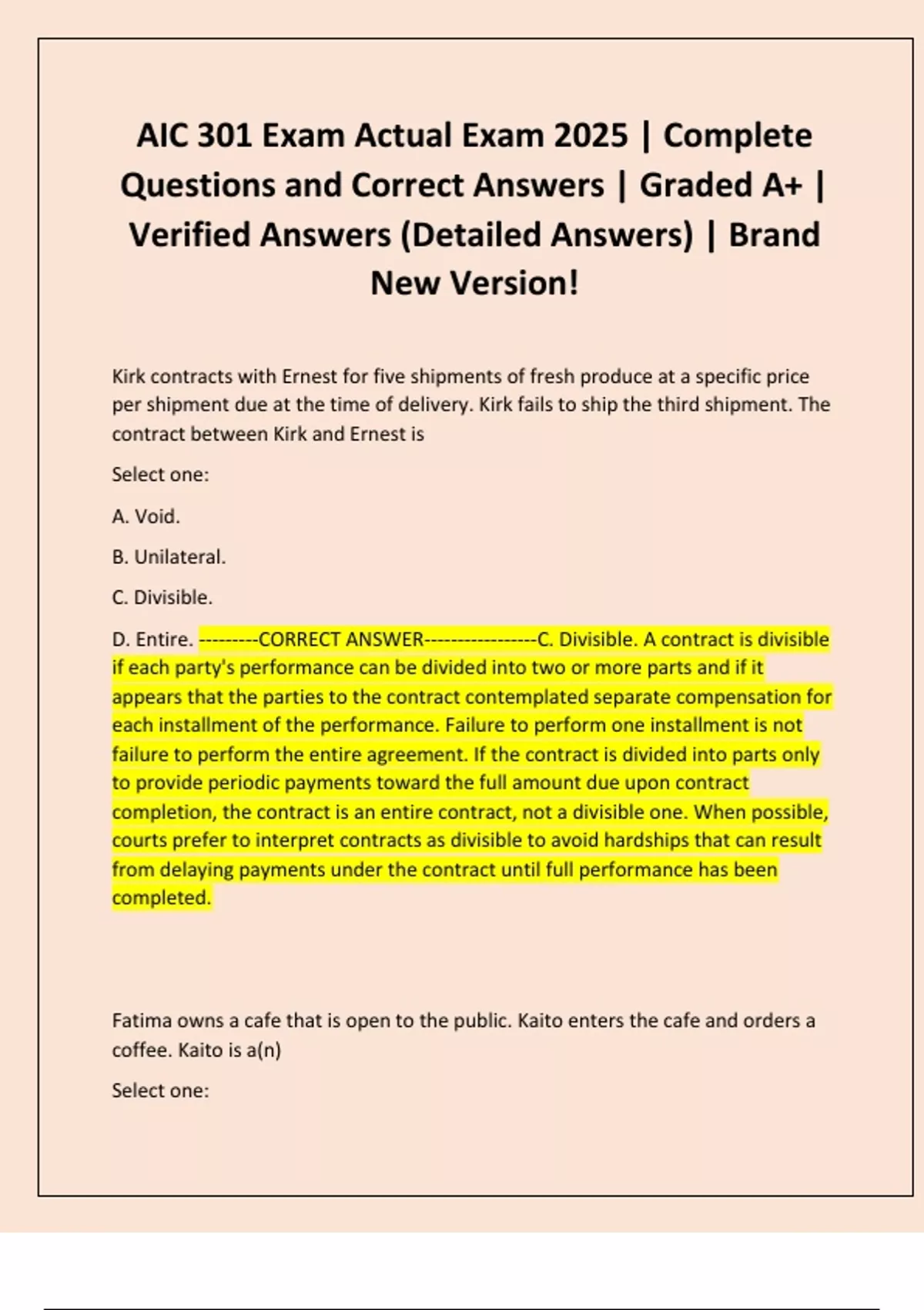 AIC 301 Exam Actual Exam 2025 | Complete Questions and Correct Answers ...