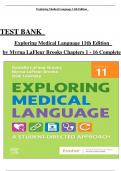 TEST BANK  Exploring Medical Language 11th Edition by Myrna LaFleur Brooks Chapters 1 - 16 Complete