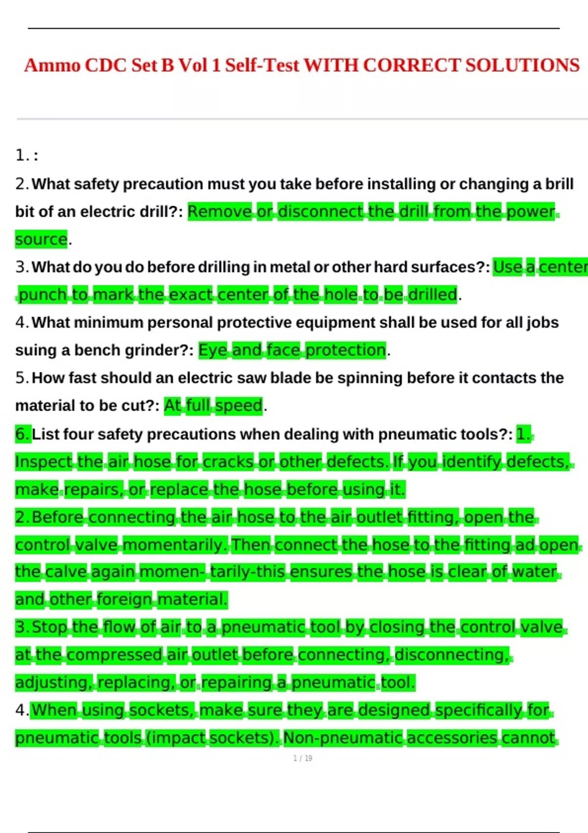 Ammo CDC Set B Vol 1 Self-Test WITH CORRECT SOLUTIONS - Ammo - Stuvia US