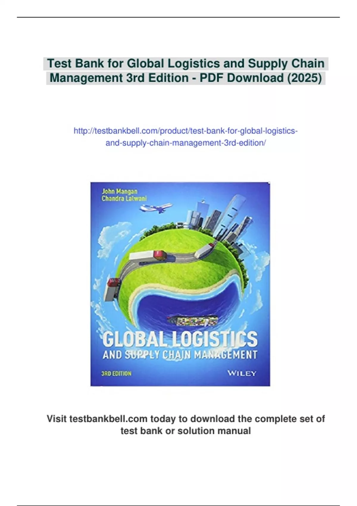Summary Test Bank for Global Logistics and Supply Chain Management 3rd ...