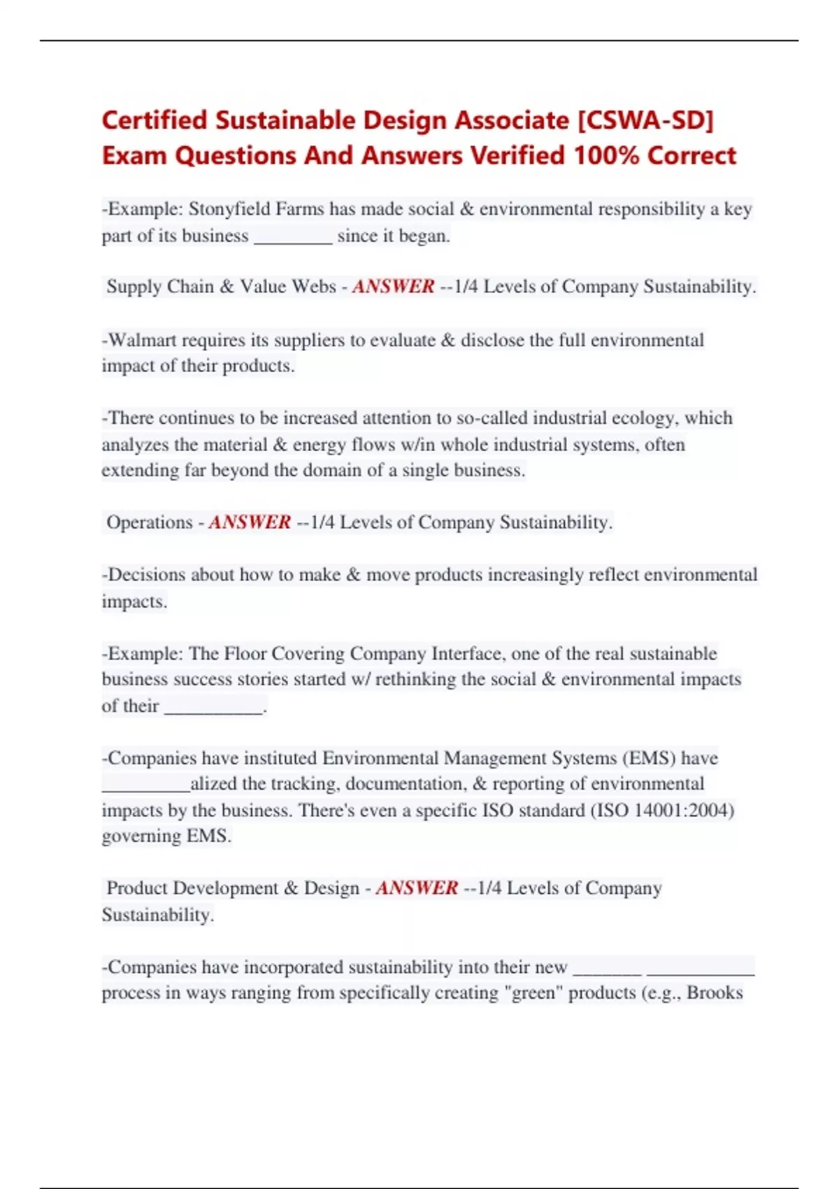 Certified Sustainable Design Associate [CSWA-SD] Exam Questions And ...