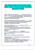 Bio 669 Innate Immunity Exam With 100&percnt; Correct And Verified Answers 2025