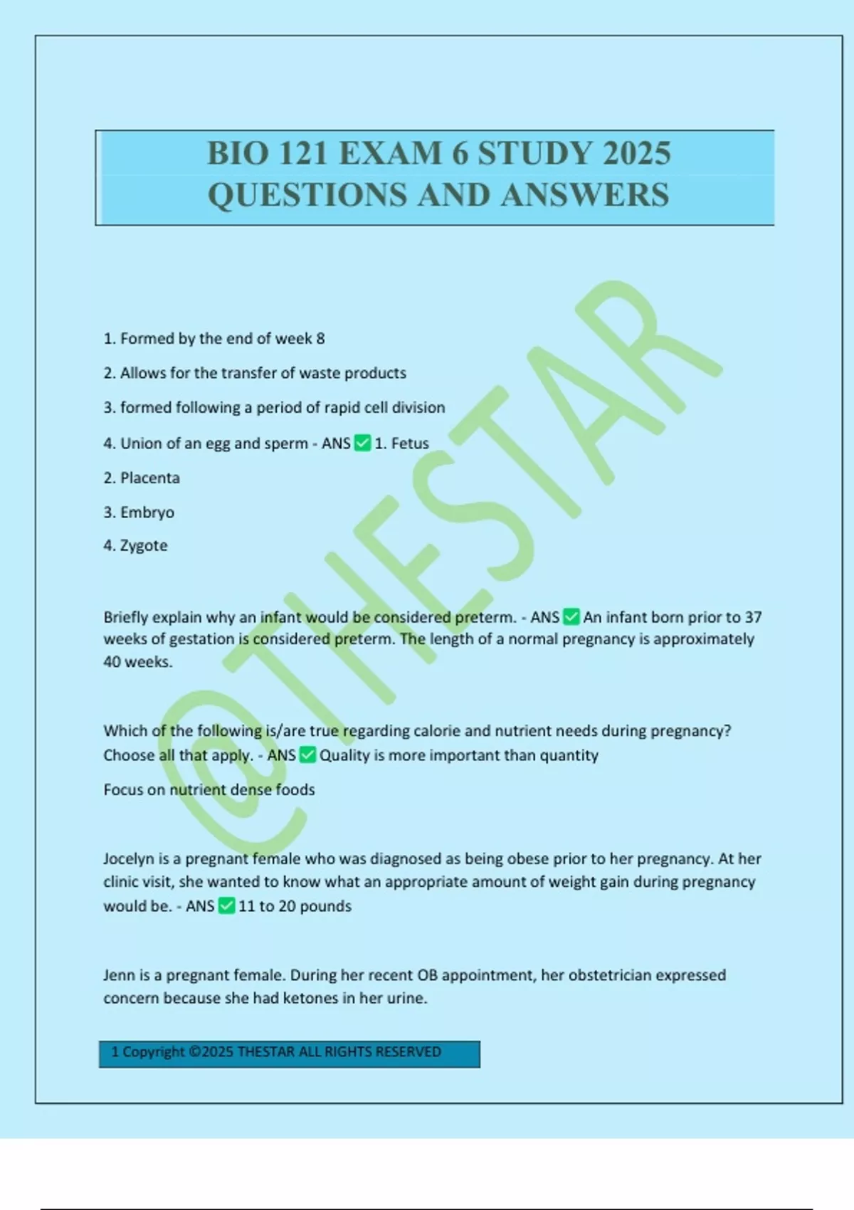 BIO 121 EXAM 6 STUDY 2025 QUESTIONS AND ANSWERS - Biology 121 - Stuvia US