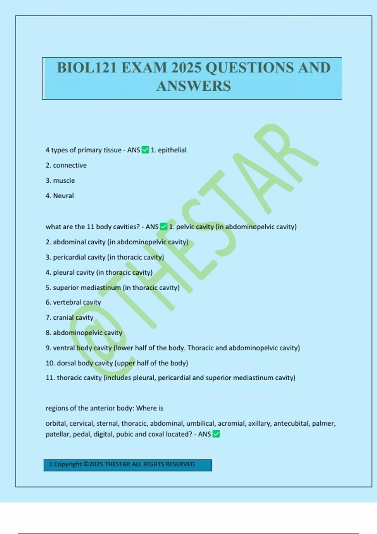 BIOL121 EXAM 2025 QUESTIONS AND ANSWERS - Biology 121 - Stuvia US