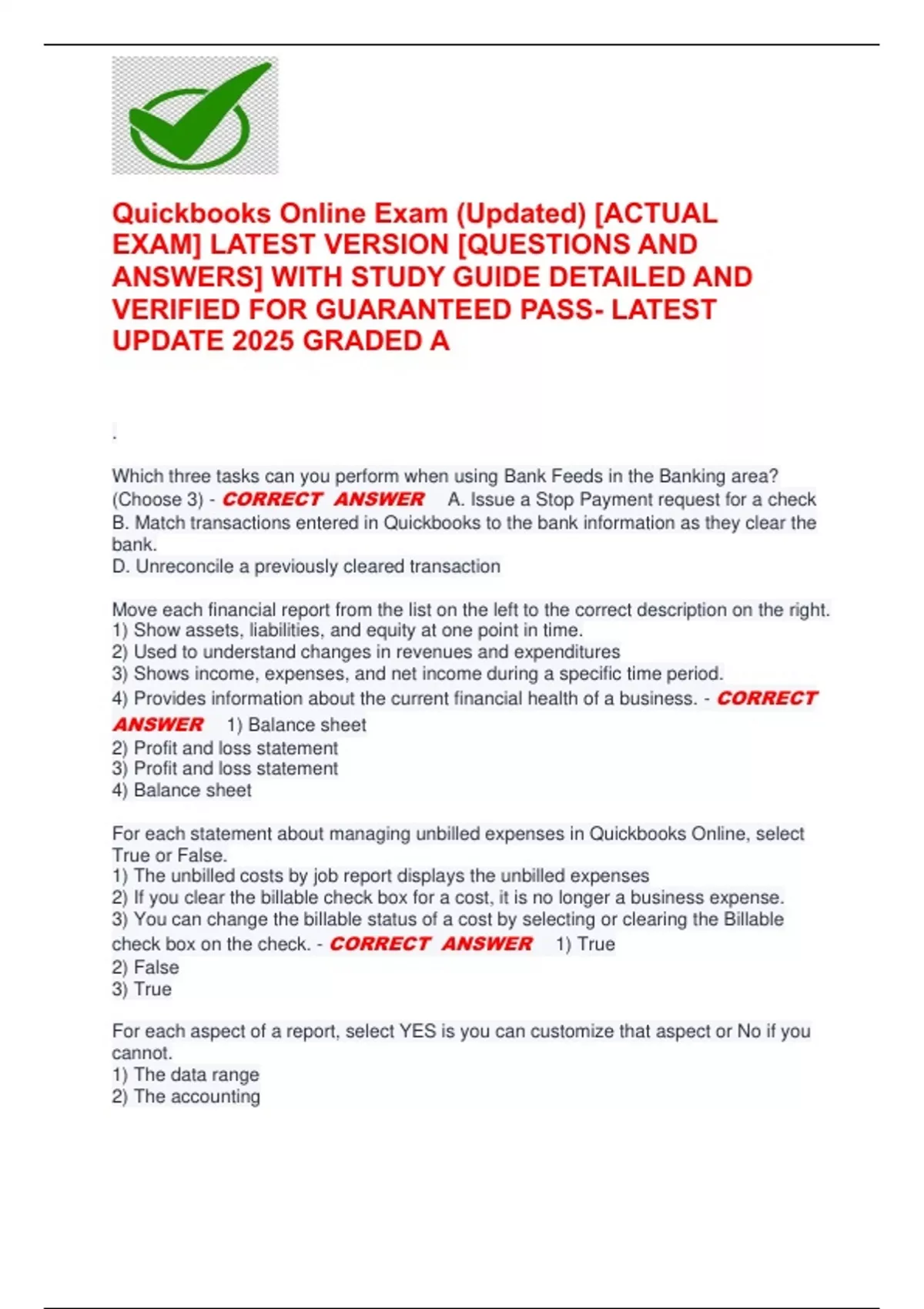 Quickbooks Online Exam (Updated) [ACTUAL EXAM] LATEST VERSION ...
