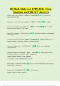 DC Real Estate Law UPDATED   Exam  Questions and CORECT Answers 