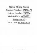AED3701 &sol; Assignment 3 &sol; Full Answers & Memo &sol; Score 100&percnt; &sol; 2024 Version