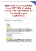 HESI LPN to ADN Entrance Exam 2025&sol;2026 &ndash; Mobility Version with Fully Verified A&plus; Answers & Expert Explanations