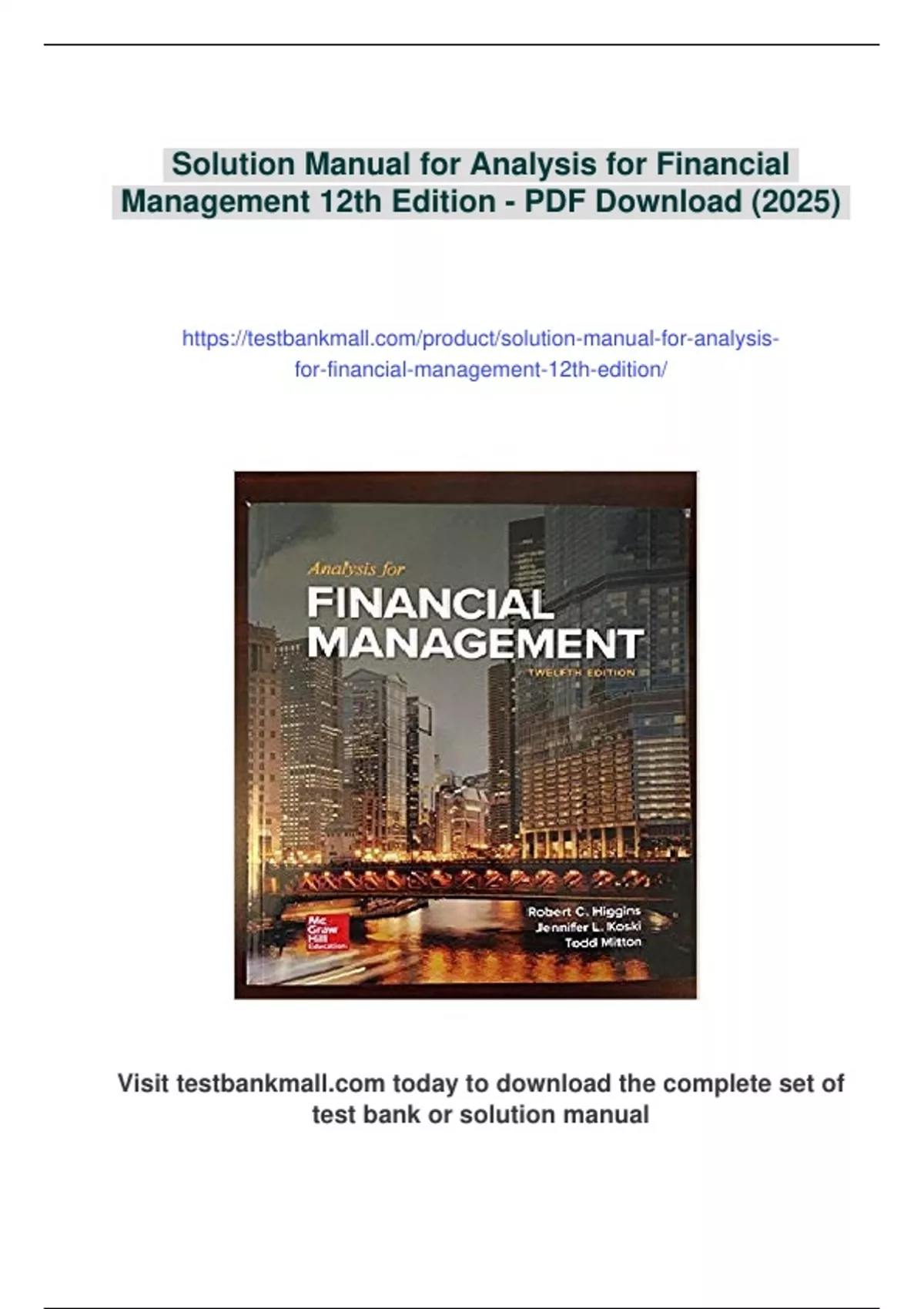 Summary Solution Manual for Analysis for Financial Management 12th ...