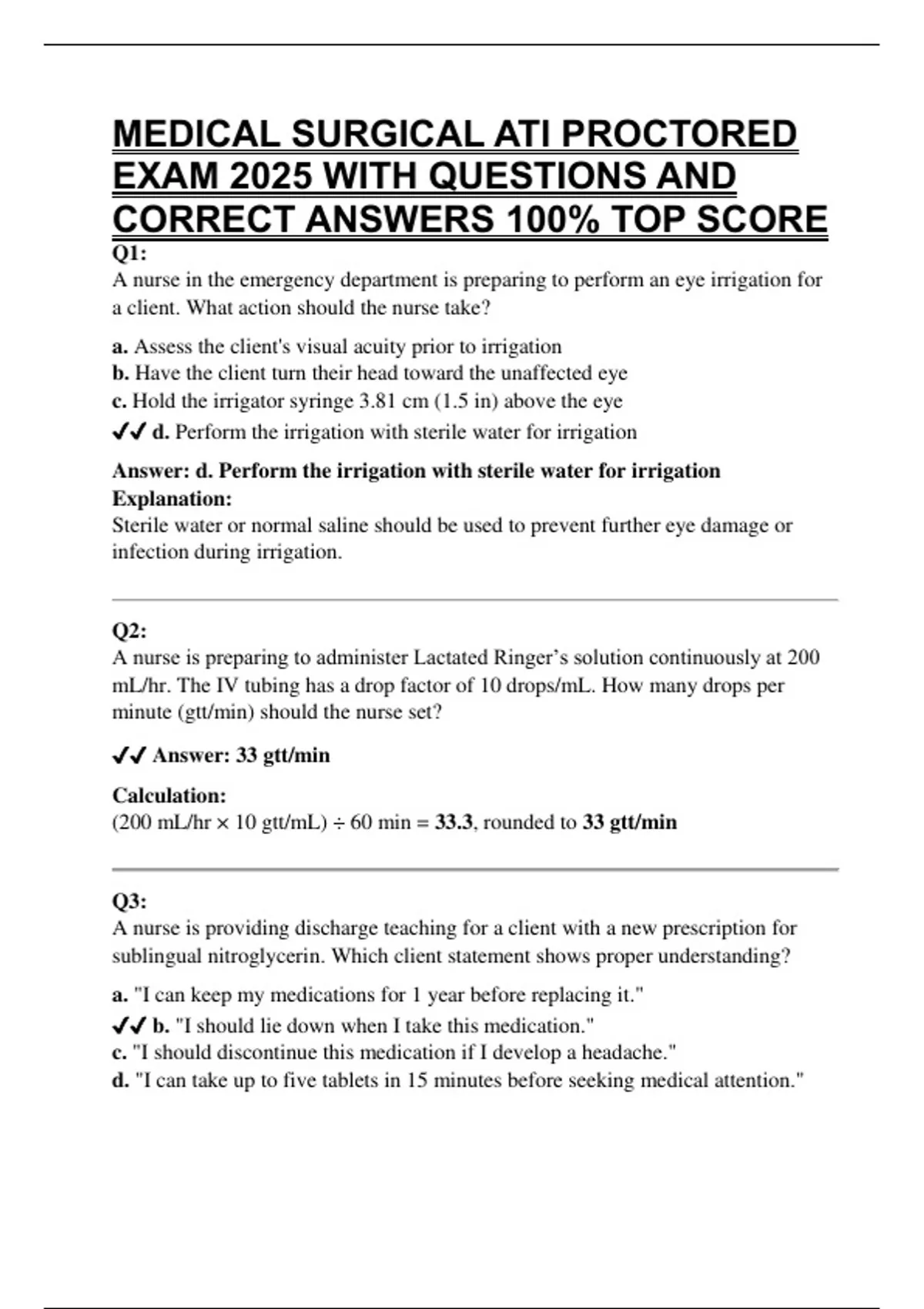 MEDICAL SURGICAL ATI PROCTORED EXAM 2025 WITH QUESTIONS AND CORRECT ...