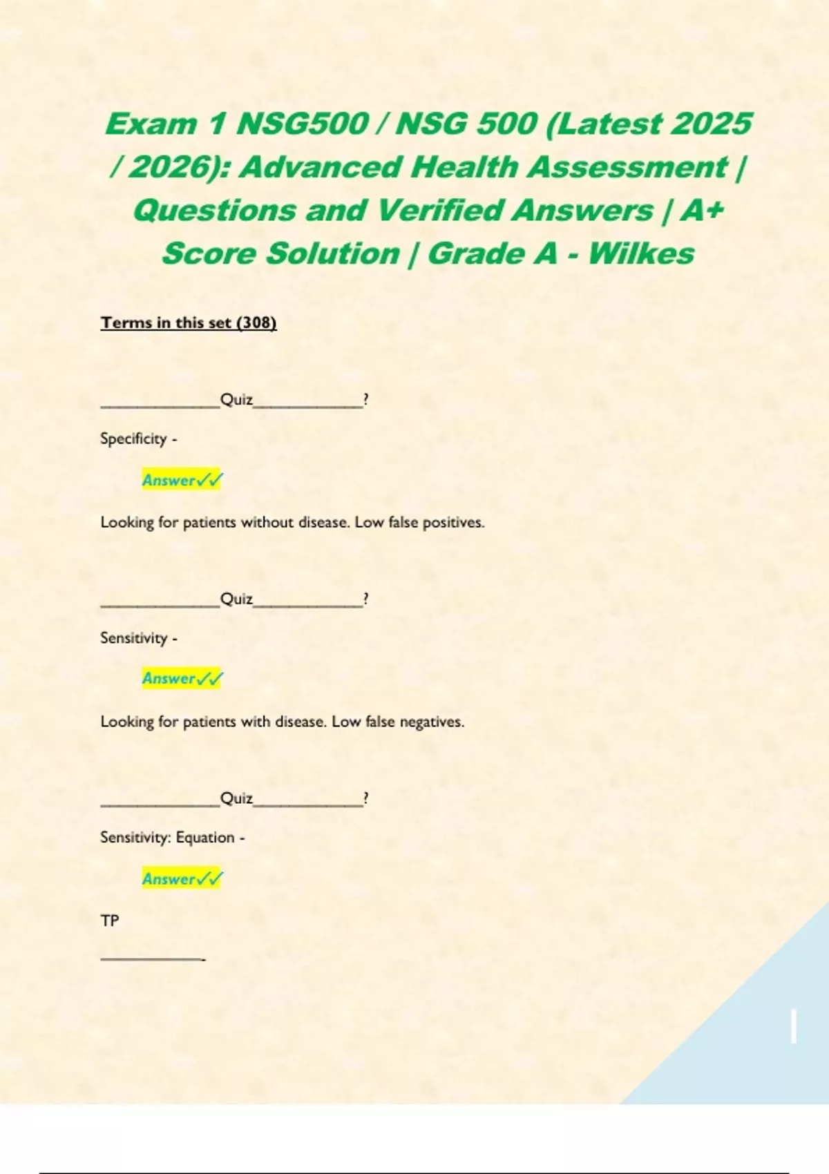 Exam 1 NSG500 / NSG 500 (Latest 2025 / 2026): Advanced Health ...