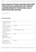 Texas Commercial Vehicle Operation EXAM 2025 COMPLETE EXAM QUESTIONS AND VERIFIED ANSWERS &vert;RECENTLY TESTING REAL EXAM QUESTIONS&vert; 100&percnt; SOLVED&excl;&excl;