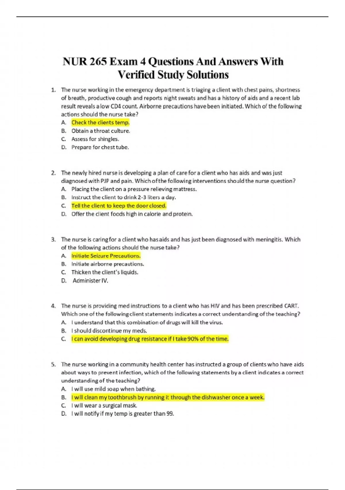 NUR 265 Exam 4 Questions And Answers With Verified Study Solutions ...