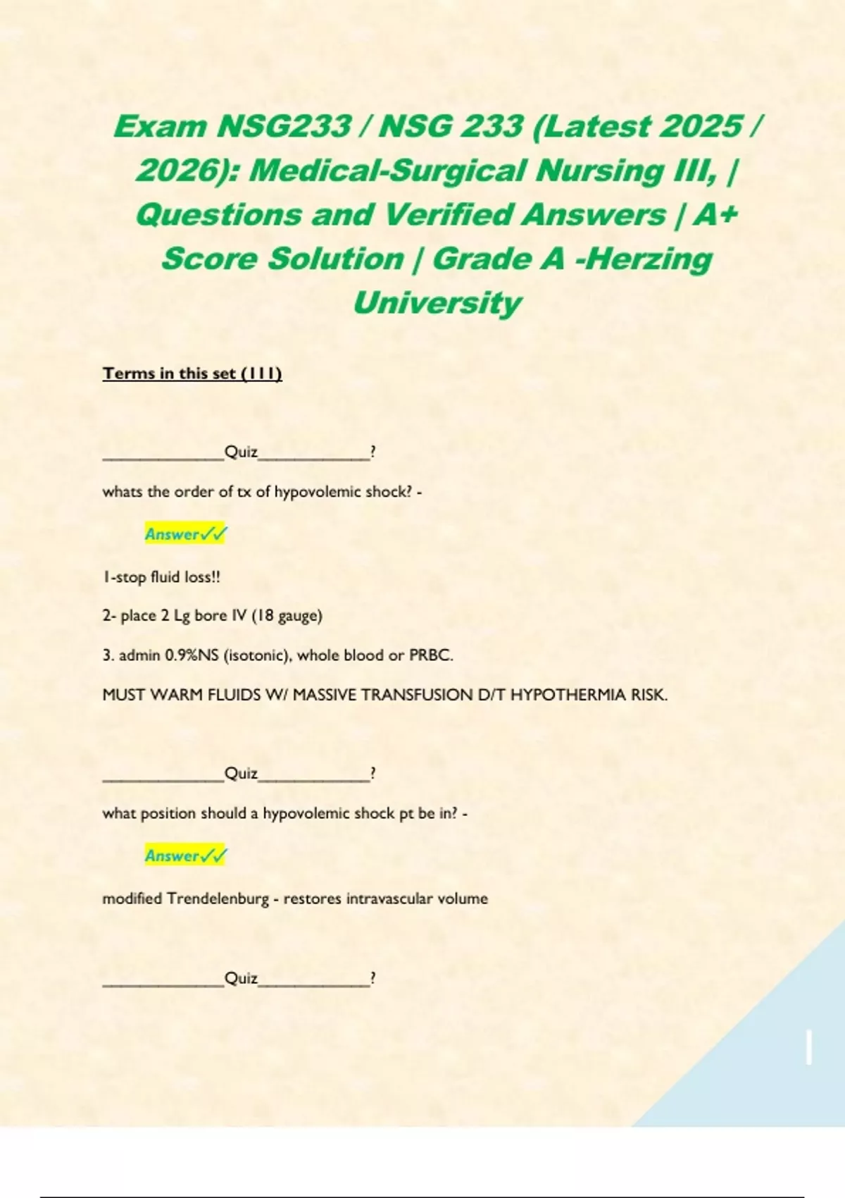 Exam 1 NSG233 / NSG 233 (Latest 2025 / 2026): Medical-Surgical Nursing ...